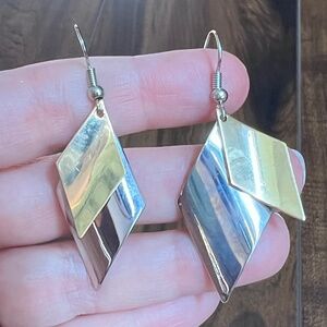 Two Tone Kite Shape Dangle Earrings